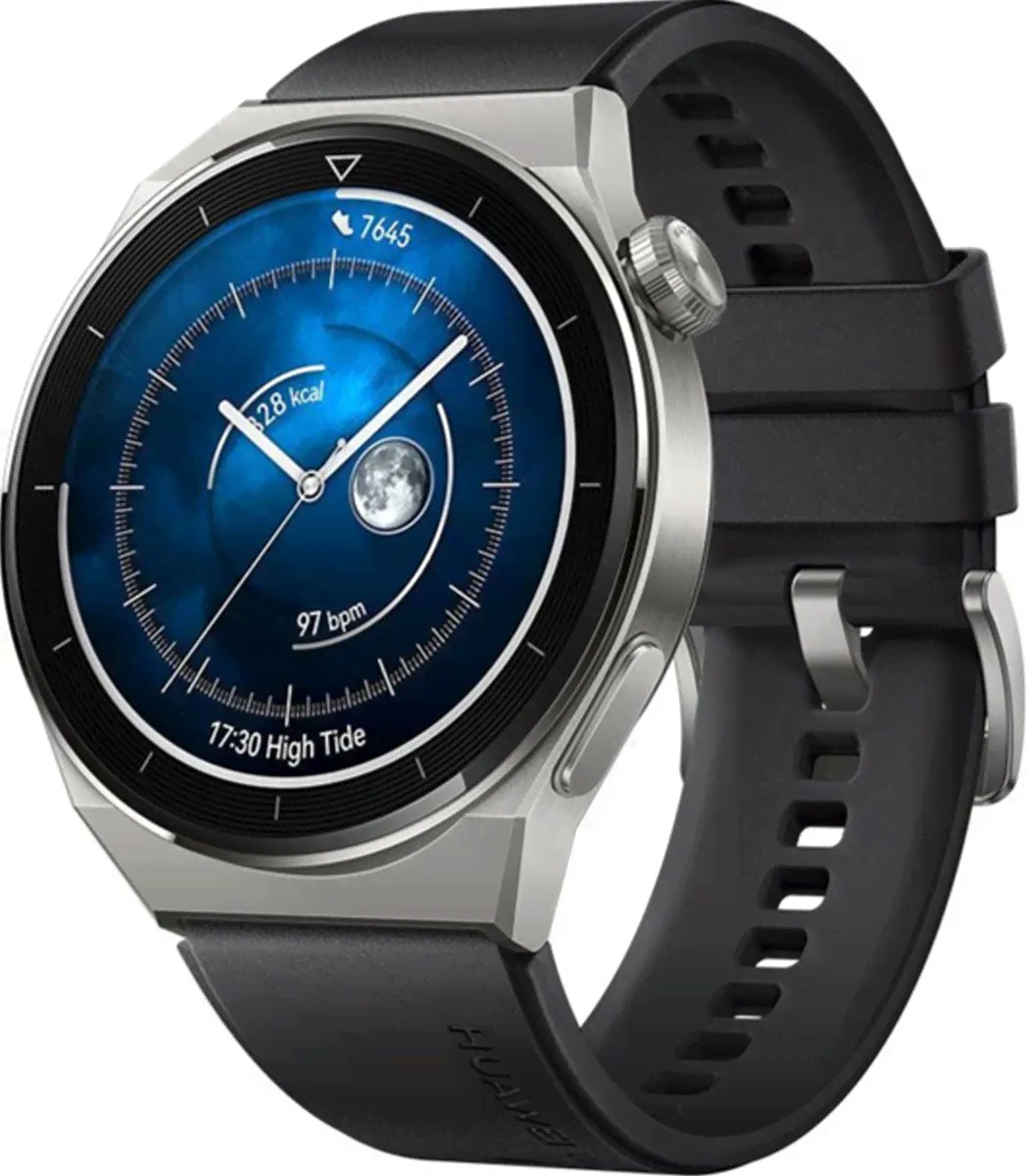 Смарт-часы HUAWEI WATCH GT 3 Pro Light Titanium Case, Black Fluoroelastomer Strap (ODN-B19S)