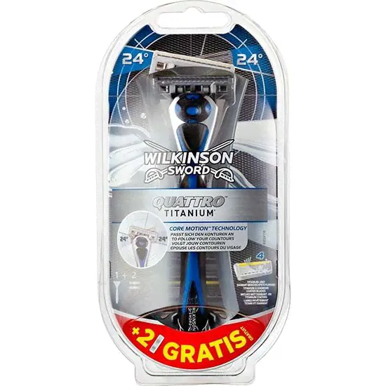Wilkinson Sword бритвенный станок Quattro Titanium Core Motion на подставке с 3 сменными кассетами-2