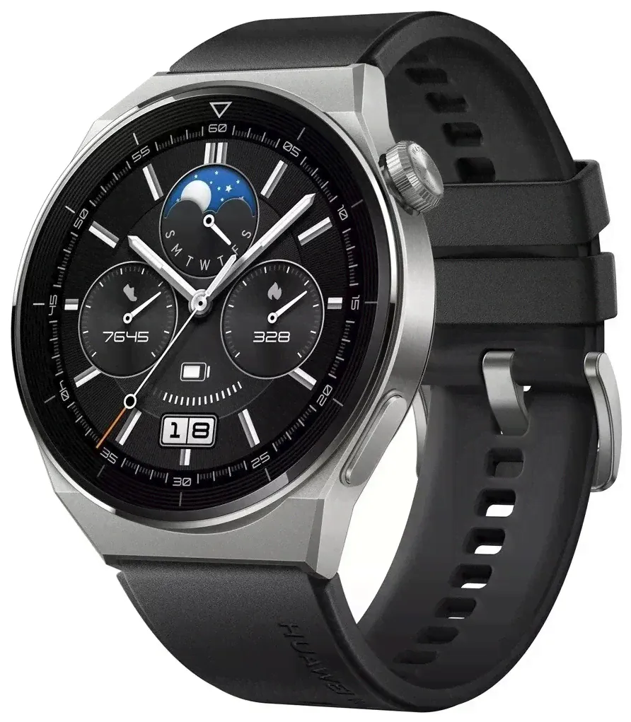 Смарт-часы Huawei Watch GT 3 Pro Titanium 46mm черный силиконовый ремешок-0
