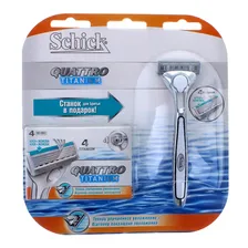Schick / Quattro Titanium Sensitive / Бритвенный станок с 5 сменными кассетами и подставкой.